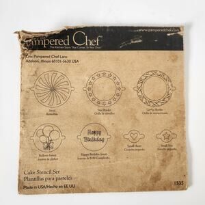 VTG The Pampered Chef Cake Stencil Set #1535 7 Designs Birthday Holiday Star